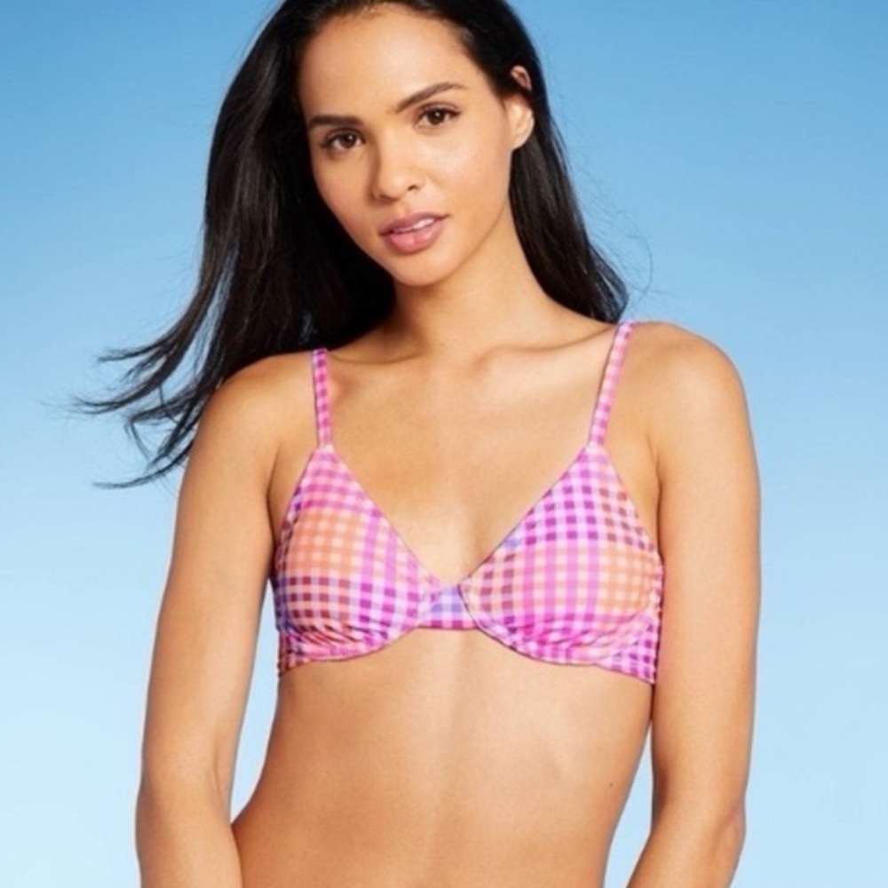 Xhilaration Pink Checkered Bikini Top Size S 0-2 NWT